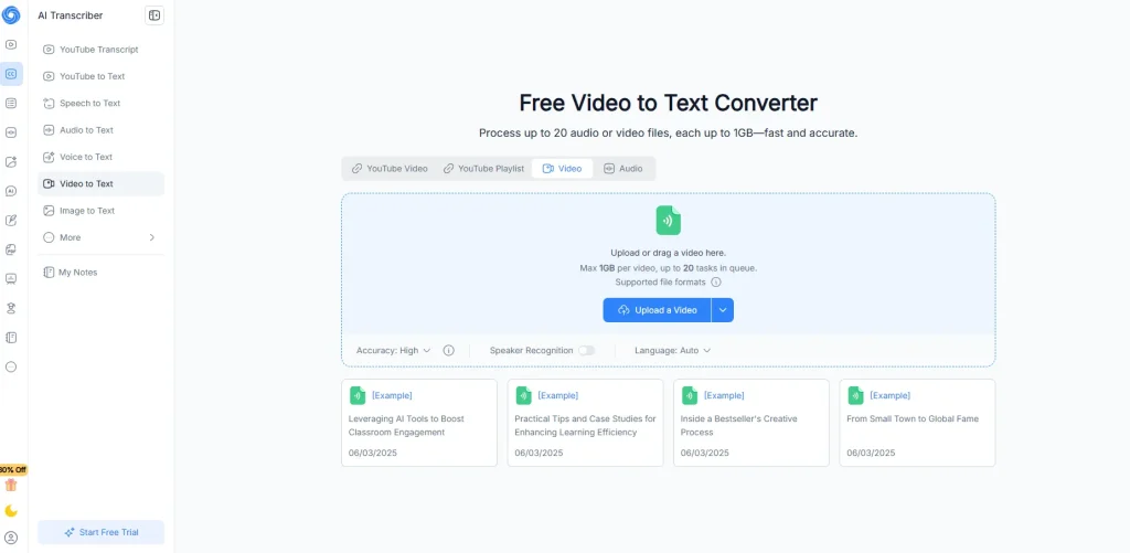 NoteGPT video to text converter