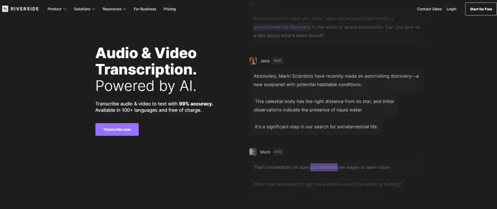 Riverside video to text converter