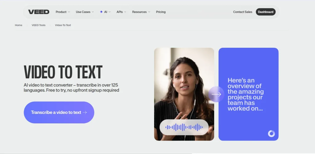 Veed video to text converter