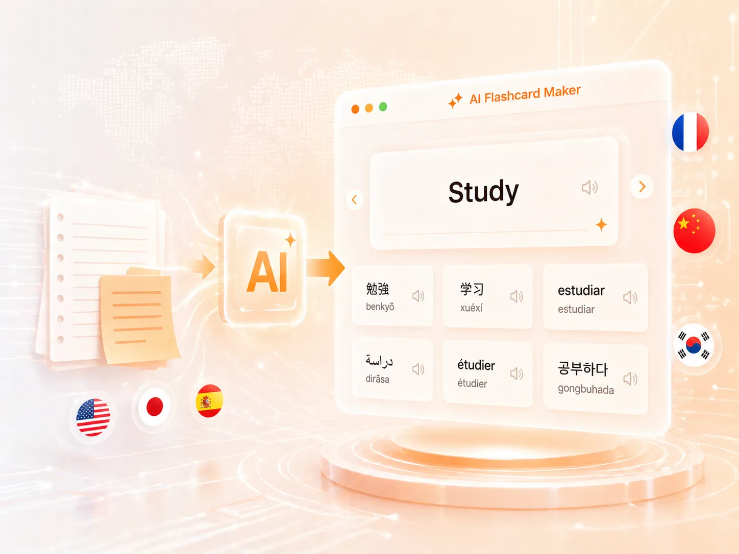Turn Notes into Flashcards in Multiple Languages